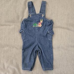 Vintage Baby 3-6 Months Denim Overalls Reindeer And Christmas Tree Embroidery
